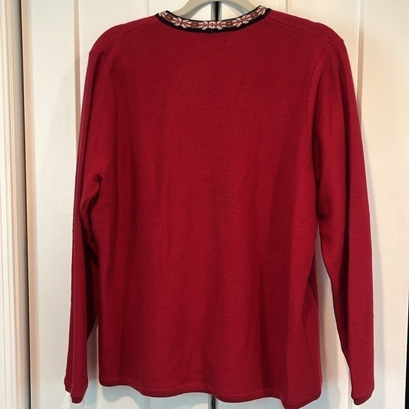 Vintage 100% Wool Christmas Woolwich Red Zipper Cardigan Embroidered Details XL - Picture 2 of 11